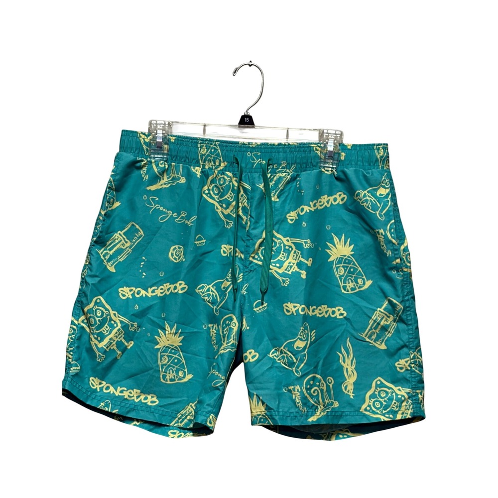 Nickelodeon SpongeBob SquarePants Swim Trunks Mens Large Teal Green Board Shorts